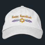 Hanukkah Greeting Geborduurde Pet<br><div class="desc">Het ontwerp van Chanoeka is voorzien van een gouden Davidster met blauwe wervelingen. Tekst hierboven zegt Happy Chanoeka,  maar is optioneel en kan door u worden aangepast of verwijderd.</div>