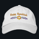 Hanukkah Greeting Geborduurde Pet<br><div class="desc">Het ontwerp van Chanoeka is voorzien van een gouden Davidster met blauwe wervelingen. Tekst hierboven zegt Happy Chanoeka, maar is optioneel en kan door u worden aangepast of verwijderd.</div>