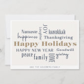 Hanukkah Greetings Holiday Blue Gold Feestdagenkaart (Voorkant)