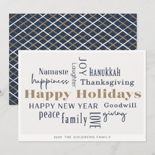Hanukkah Greetings Holiday Blue Gold Feestdagenkaart