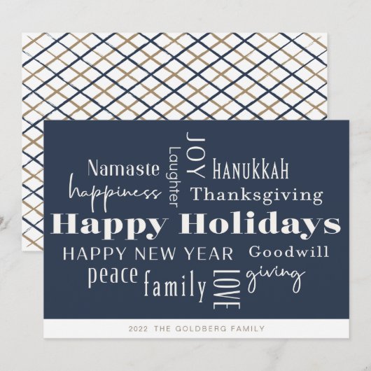 Hanukkah Greetings Holiday Navy Gold Feestdagenkaart (Voorkant / Achterkant)