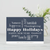 Hanukkah Greetings Holiday Navy Gold Feestdagenkaart (Staand voorkant)