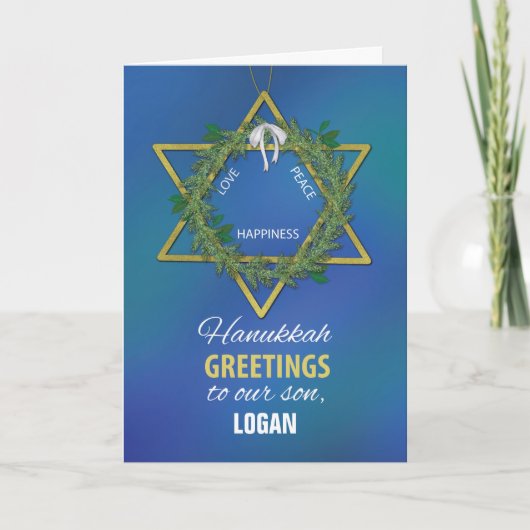 Hanukkah Greetings to Son Star of David Gold Kijk Kaart (Voorkant)