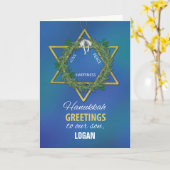 Hanukkah Greetings to Son Star of David Gold Kijk Kaart (Gele Bloem)