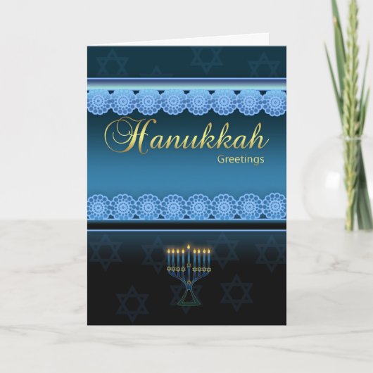 Hanukkah Groeten - Blauw Stijlvol - Hanukkah Kaart (Voorkant)
