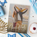 Hanukkah hand belettering foto feestdagenkaart<br><div class="desc">Pas aan met jouw naam,  jaar,  voeg meer tekst en foto's toe aan de achterkant. Originele handschrift van Becky Nimoy</div>