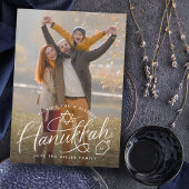 Hanukkah hand belettering foto feestdagenkaart