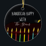 Hanukkah Happy Colorful Menorah Candles Keramisch Ornament<br><div class="desc">Hanukkah "Hanukkah Happy Colorful Menorah Candles" Circle Ornament. (2 zijdelings) Personaliseer door tekst op voor en rug van het ornament te schrappen. Dan gebruikend uw favoriete doopvontkleur, grootte, en stijl, typ in uw eigen woorden. Bedankt voor het stoppen en winkelen. Veel waardering! Happy Chanukah/Hanukkah! Breng veel meer vakantiewenk aan uw...</div>