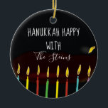 Hanukkah Happy Colorful Menorah Candles Keramisch Ornament<br><div class="desc">Hanukkah "Hanukkah Happy Colorful Menorah Candles" Circle Ornament. (2 zijdelings) Personaliseer door tekst op voor en rug van het ornament te schrappen. Dan gebruikend uw favoriete doopvontkleur, grootte, en stijl, typ in uw eigen woorden. Bedankt voor het stoppen en winkelen. Veel waardering! Happy Chanukah/Hanukkah! Breng veel meer vakantiewenk aan uw...</div>