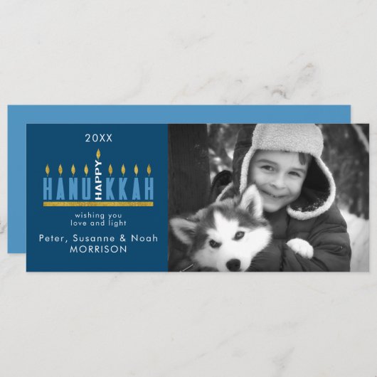 Hanukkah | Happy Hanukkah Menorah 1 Foto Feestdagenkaart (Voorkant / Achterkant)