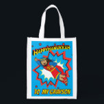 Hanukkah Happy Super Judah Boodschappentas<br><div class="desc">Chanoeka Happy Super Judah, witte 2-zijdige tas. Alle ontwerpelementen kunnen worden bewerkt. Alle bewerkbare tekst kan worden verwijderd en vervangen door uw eigen bericht. Gebruik uw favoriete lettertype, kleur, grootte en stijl. Gelukkige Chanoeka/Chanoeka! Stijl: Herbruikbare Tas Ga groen en red de planeet met onze herbruikbare boodschappentas! Gemaakt met een lichtgewicht...</div>