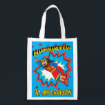 Hanukkah Happy Super Judah Boodschappentas<br><div class="desc">Chanoeka Happy Super Judah, witte 2-zijdige tas. Alle ontwerpelementen kunnen worden bewerkt. Alle bewerkbare tekst kan worden verwijderd en vervangen door uw eigen bericht. Gebruik uw favoriete lettertype, kleur, grootte en stijl. Gelukkige Chanoeka/Chanoeka! Stijl: Herbruikbare Tas Ga groen en red de planeet met onze herbruikbare boodschappentas! Gemaakt met een lichtgewicht...</div>