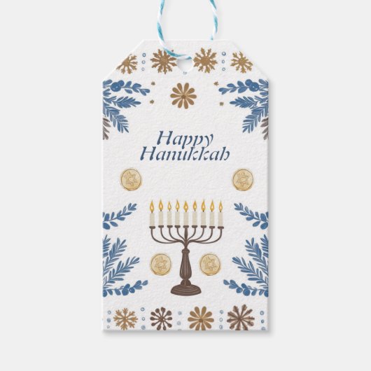Hanukkah Harmony waterverf Lichtfestival Cadeaulabel (Voorkant)