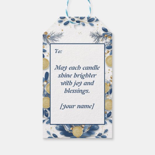 Hanukkah Harmony waterverf Lichtfestival Cadeaulabel (Achterkant)