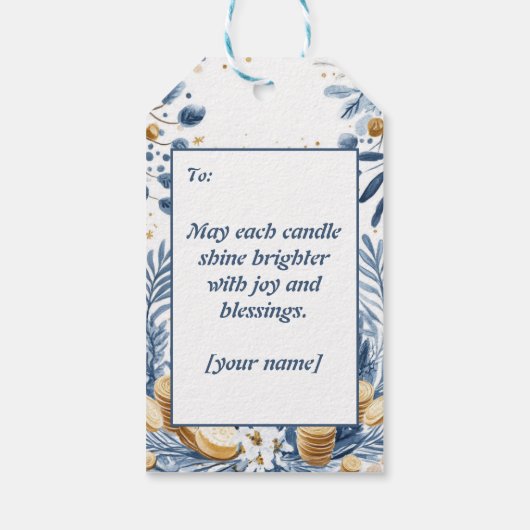 Hanukkah Harmony waterverf Lichtfestival Cadeaulabel (Achterkant)