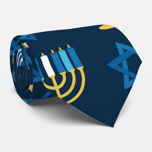 Hanukkah Holiday Jewish Decoration Pattern Gift Stropdas (Opgerold)