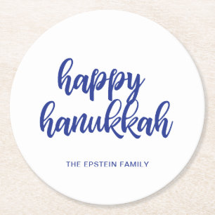 Hanukkah Holiday Modern Blue en White Ronde Kartonnen Onderzetter