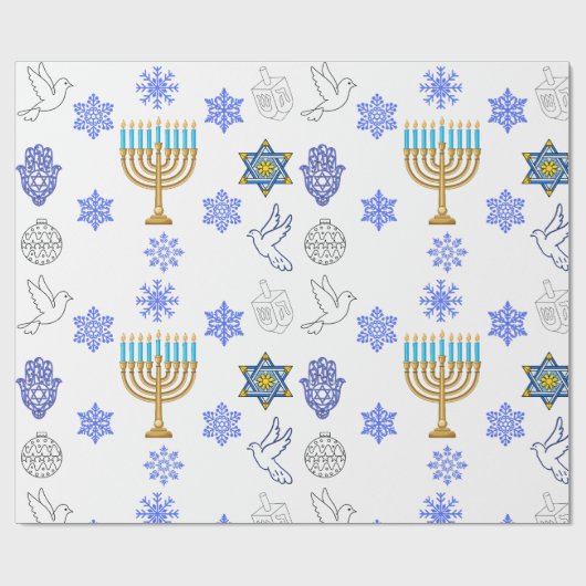 Hanukkah-icoontjes Inpakpapier | Menora (Vlak)