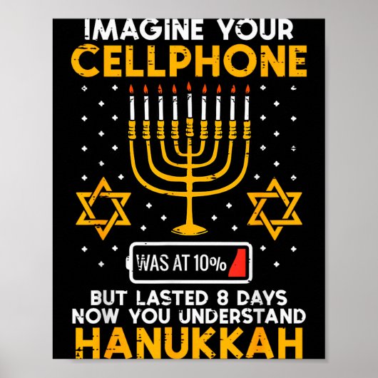 Hanukkah Imagine Your Cellphone Chanukah Jew Men W Poster (Voorkant)