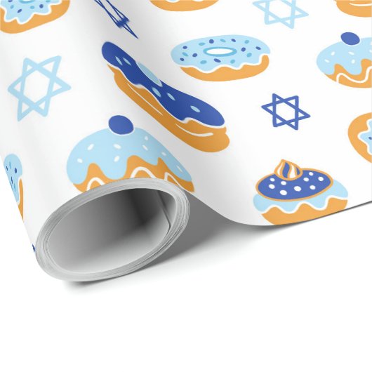Hanukkah Jelly Donut Star of David Wrapping Paper Cadeaupapier (Rol Hoek)
