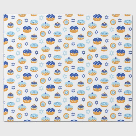 Hanukkah Jelly Donut Star of David Wrapping Paper Cadeaupapier (Vlak)