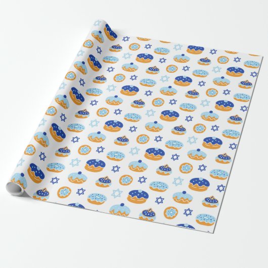 Hanukkah Jelly Donut Star of David Wrapping Paper Cadeaupapier (Uitgerold)