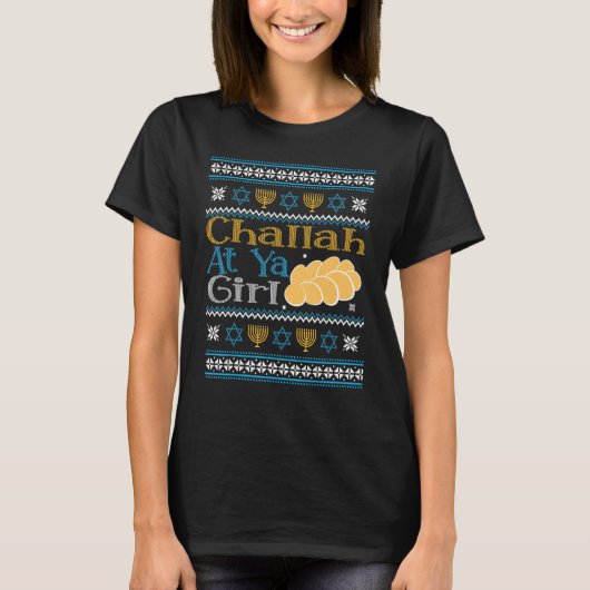 Hanukkah Jewish Challah bij Ya Girl Ugly Sweater S T-shirt (Voorkant)