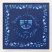 Hanukkah Jewish Holiday Menorah  Mandala Glazen Onderzetter (Voorkant)