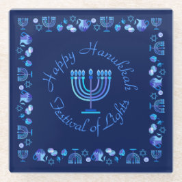 Hanukkah Jewish Holiday Menorah Mandala Glazen Onderzetter