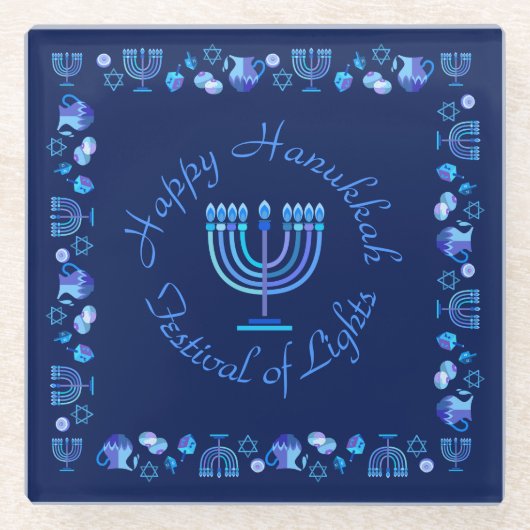Hanukkah Jewish Holiday Menorah  Mandala Glazen Onderzetter (Voorkant)