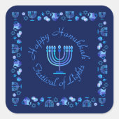 Hanukkah Jewish Holiday Menorah Mandala Vierkante Sticker (Voorkant)