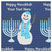 Hanukkah Jewish Snowman Blue Hanukiah Pattern Stof (Close Up)