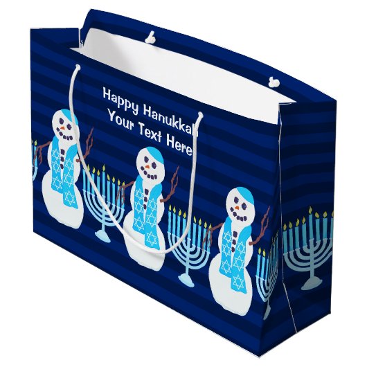 Hanukkah Jewish Snowman Blue Menorah voor kinderen Large Cadeautasje (Achterkant Gekanteld)