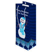 Hanukkah Jewish Snowman en Blue Menorah Tall Wijn Cadeautas (Achterkant Gekanteld)