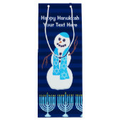 Hanukkah Jewish Snowman en Blue Menorah Tall Wijn Cadeautas (Achterkant)