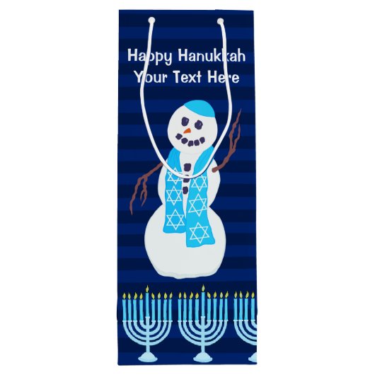 Hanukkah Jewish Snowman en Blue Menorah Tall Wijn Cadeautas (Achterkant)