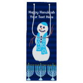 Hanukkah Jewish Snowman en Blue Menorah Tall Wijn Cadeautas (Voorkant)