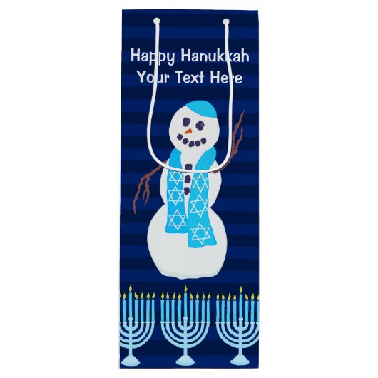 Hanukkah Jewish Snowman en Blue Menorah Tall Wijn Cadeautas (Voorkant)