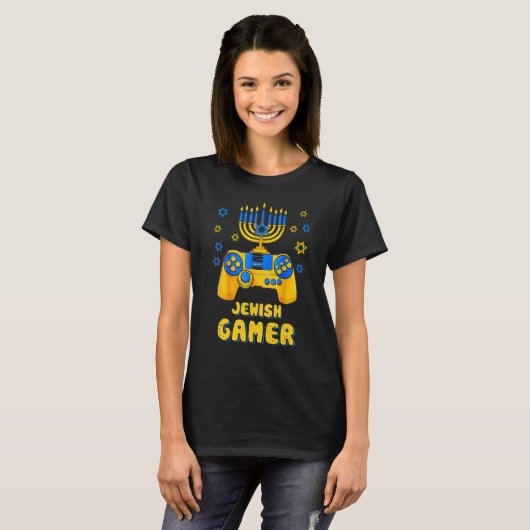 Hanukkah Jewish Video Game Controller Gamer Chanuk T-shirt (Voorkant volledig)