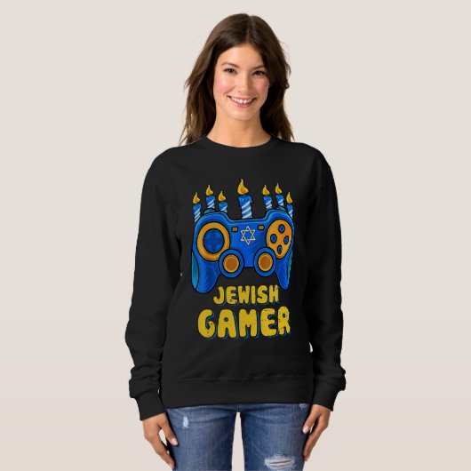 Hanukkah Jewish Video Game Controller Gamer Chanuk Trui (Voorkant volledig)