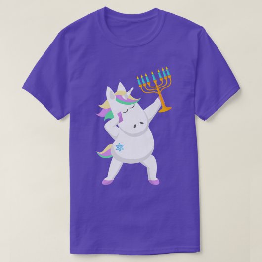 Hanukkah Jewnicorn Unicorn Menorah Star van David  T-shirt (Design voorkant)