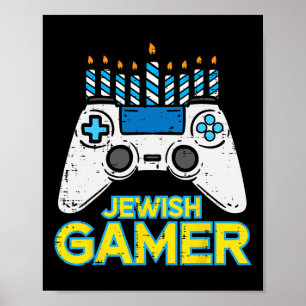 Hanukkah Joodse Gamer Chanukah Videospel Mannen Jo Poster