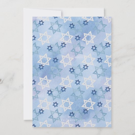 Hanukkah Joyous Blessings Blue Waterverf Feestdagenkaart (Achterkant)