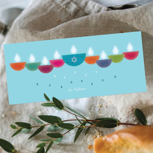 Hanukkah Kaart | Kleurrijke Olie Lamp Menora Hemel