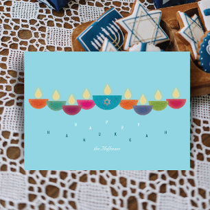 Hanukkah Kaart Kleurrijke Olie Lamp Menora Hemel
