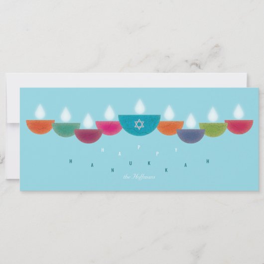 Hanukkah Kaart | Kleurrijke Olie Lamp Menora Hemel (Voorkant)