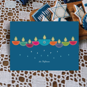 Hanukkah-kaart Kleurrijke olielamp menorah Tea Kaart