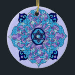 Hanukkah Keramisch Ornament<br><div class="desc">Blauwen van alle schoppen, lila en lavender in een bloesvorm met een zeszijdige ster in het midden is een geweldige manier om Hanoeka te vieren en tegelijkertijd je individualiteit te uiten.</div>