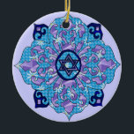 Hanukkah Keramisch Ornament<br><div class="desc">Blauwen van alle schoppen,  lila en lavender in een bloesvorm met een zeszijdige ster in het midden is een geweldige manier om Hanoeka te vieren en tegelijkertijd je individualiteit te uiten.</div>