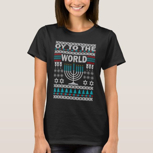 Hanukkah Kerstmis Ugly Sweater Oy to World 3 T-shirt (Voorkant)